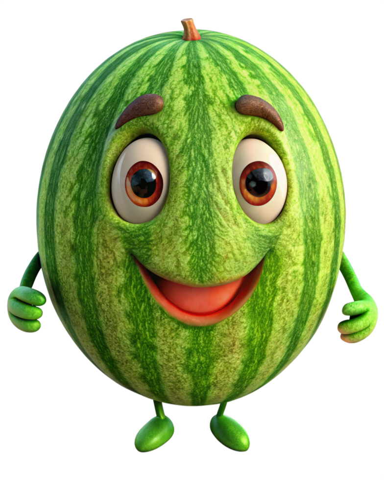 Cute watermelon cartoon mascot with a joyful and fresh expression png
