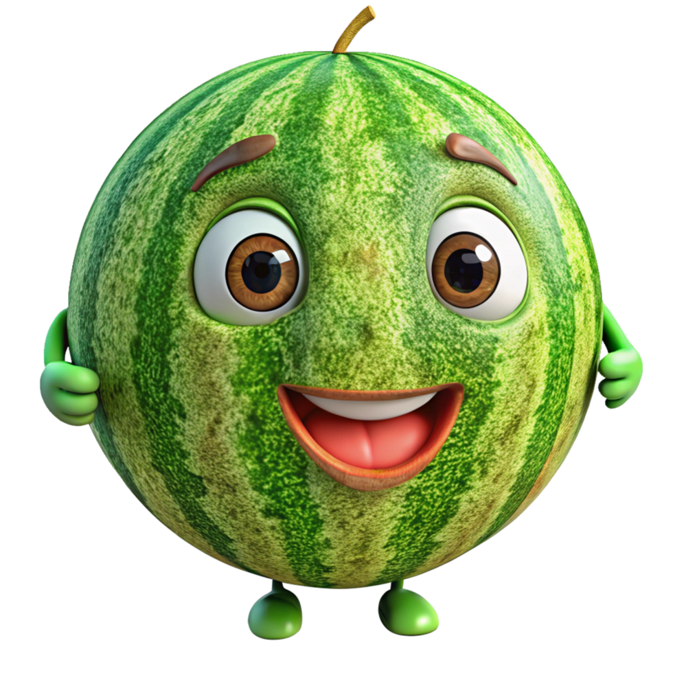 Cartoon watermelon character standing still and looking happy png
