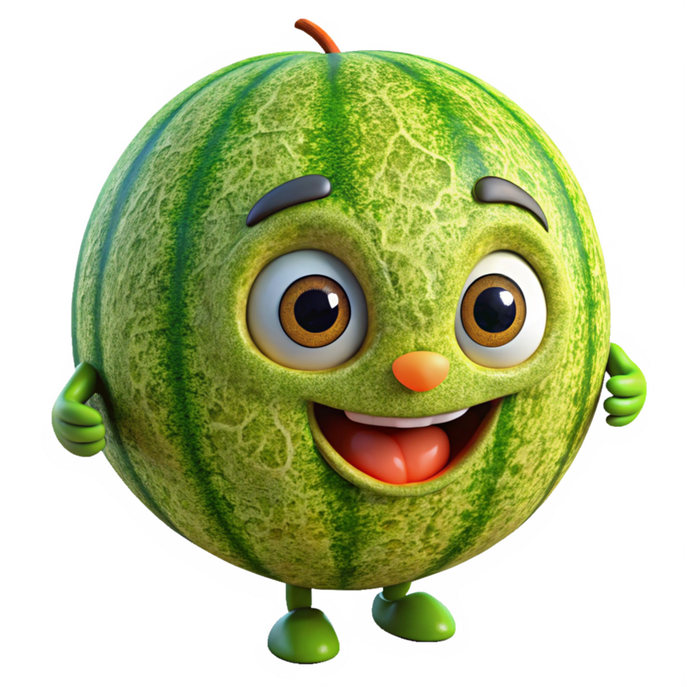 Cute watermelon character standing still with a cheerful expression png