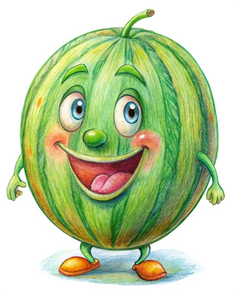 Watermelon cartoon character standing in a cheerful posture png