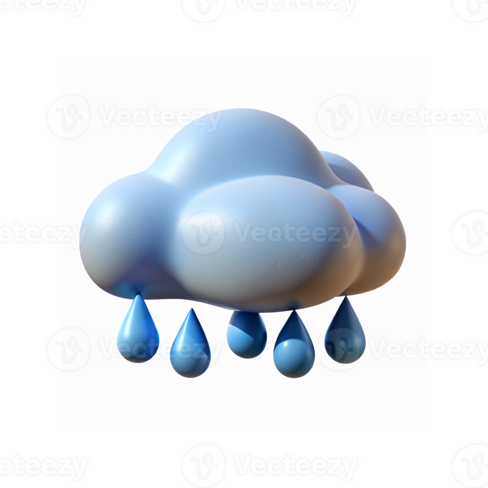Blue 3D Raindrop Cloud Illustration Representing Weather Rainfall Forecast Concept on Transparent Background png