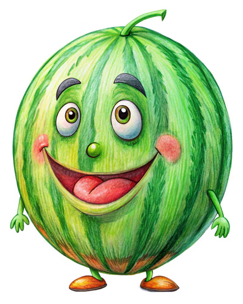 Smiling watermelon mascot with a natural and joyful expression png
