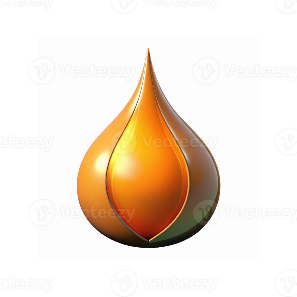 Shiny Orange Teardrop Shaped 3D Oil Drop with Metallic Gradient Design on Transparent Background png
