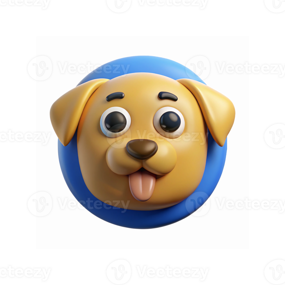 Cute Yellow Cartoon Dog Emoji Face with Blue Circle Background and Playful Tongue Expression png