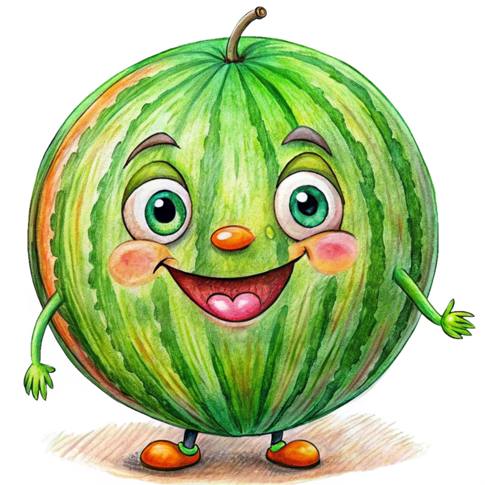 Cartoon watermelon character standing with a friendly smile png