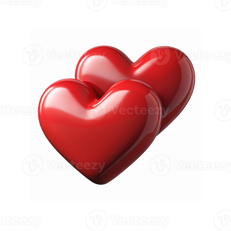 Shiny Red 3D Double Hearts Symbolizing Love Romance and Relationships on Transparent Background png