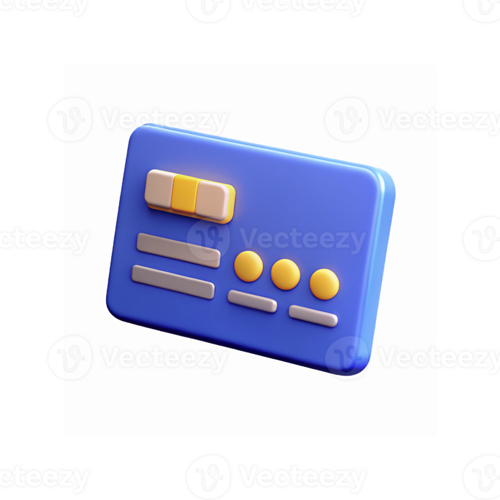 3D Blue Credit Card Icon with Yellow Buttons for Digital Payment Applications and Online Banking png