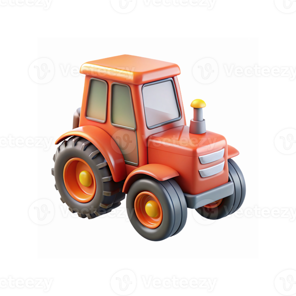 Bright Orange Toy Tractor with Big Black Tires and a Yellow Exhaust Pipe on Transparent Background png