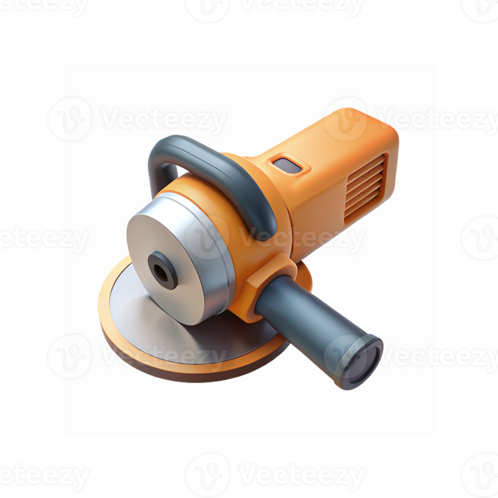 Realistic Orange Handheld Electric Angle Grinder With Metallic Disc Handle Grip png