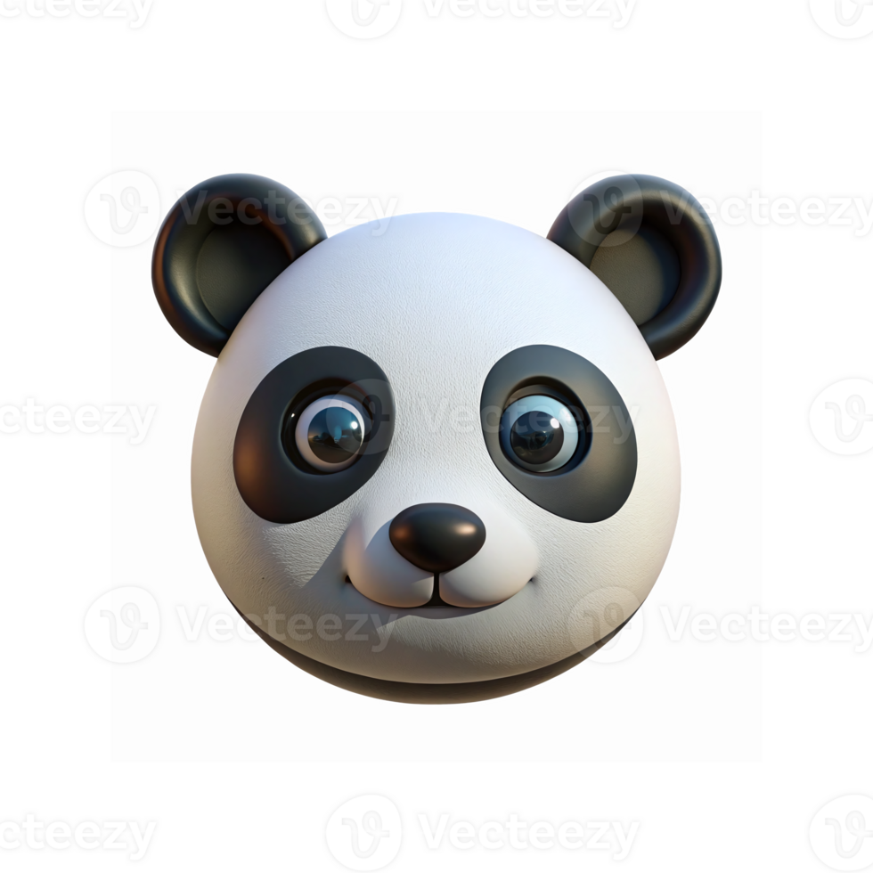 Cute 3D Panda Face Illustration with Big Blue Eyes and Black Ears on Transparent Background png