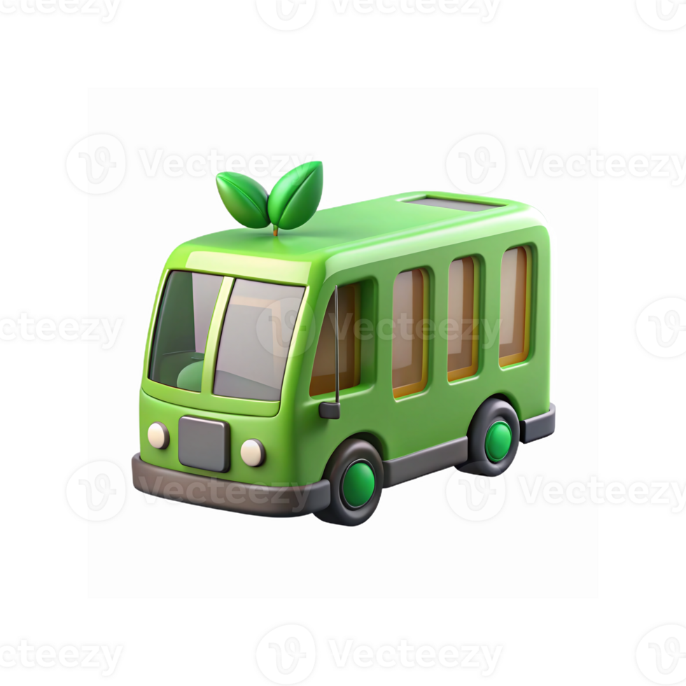 Green Eco Friendly Electric Bus with Leaf Design Representing Sustainable Transportation png