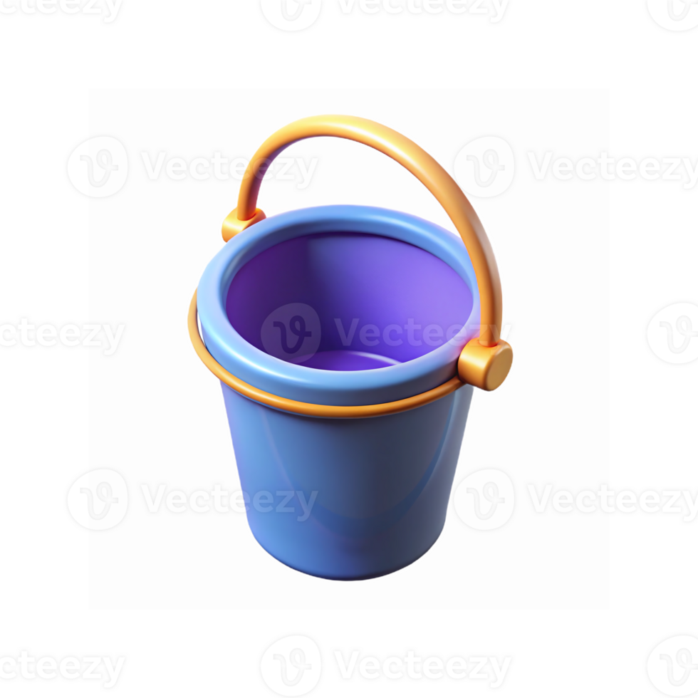 Blue Plastic Bucket with Orange Handle on Transparent Background for Cleaning or Toy Storage png