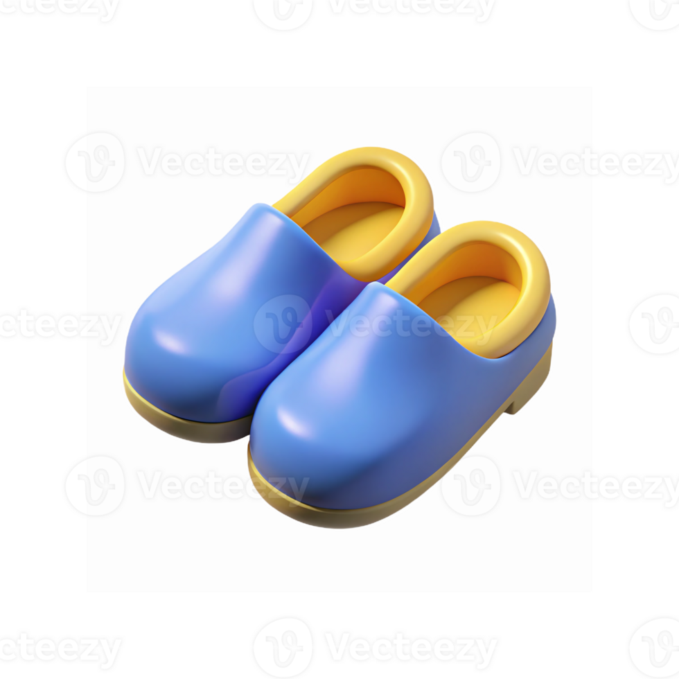 Blue and Yellow Cartoon Style Slip-On Clogs for Kids with Soft Rounded Design and Minimalistic Look png