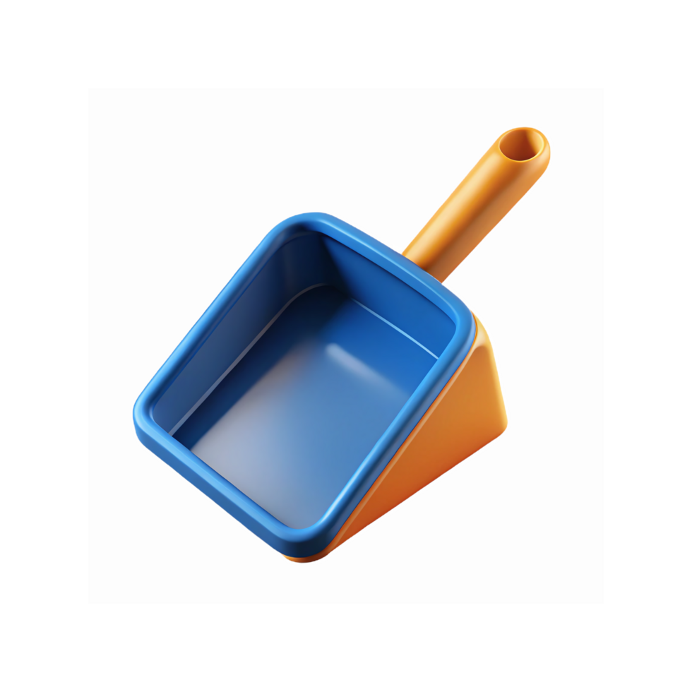 Blue Plastic Dustpan with Orange Handle for Cleaning and Household Use on Transparent Background png