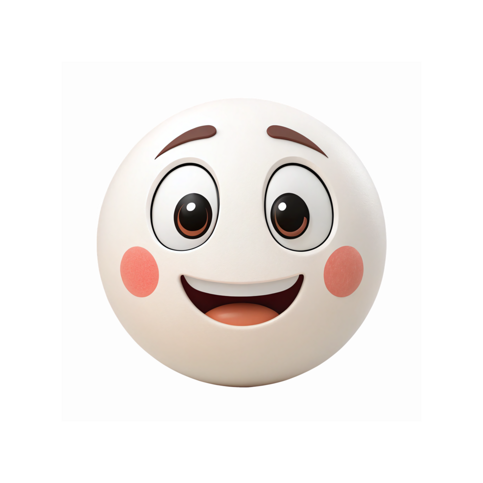 Cute Cartoon Emoji Face with Wide Smile Blush Cheeks and Bright Eyes Expression for Messaging png