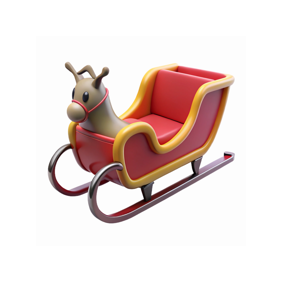 Cartoon Christmas Sleigh with Reindeer Antlers in Red and Yellow for Holiday Decoration Ideas png
