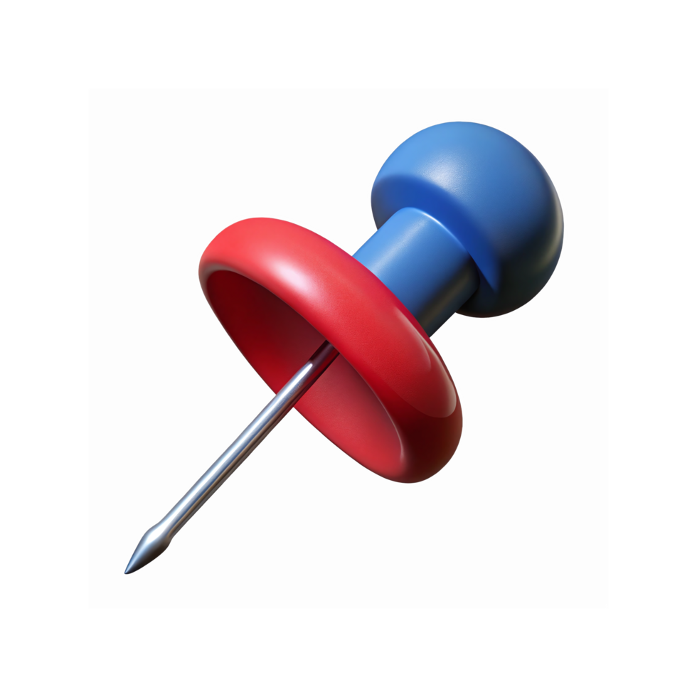 Closeup of Red and Blue Push Pin Isolated with Metallic Point and Transparent Background png