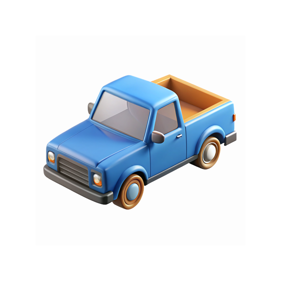Blue Pickup Truck Icon in 3D Illustration with Minimalistic Design and Yellow Truck Bed on Transparent Background png