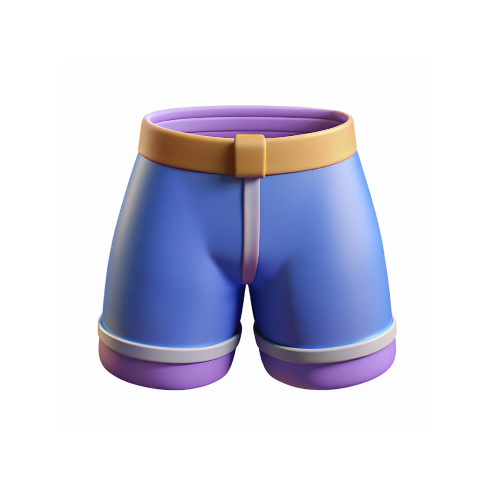 3D Illustration of Blue and Purple Shorts with Yellow Belt on Transparent Background for Fashion Design png