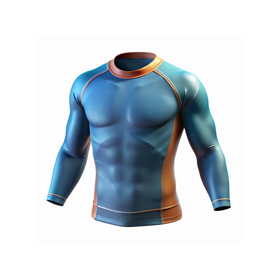 Blue and Orange Long Sleeve Compression Shirt with Athletic Fit and Textured Fabric for Sportswear png