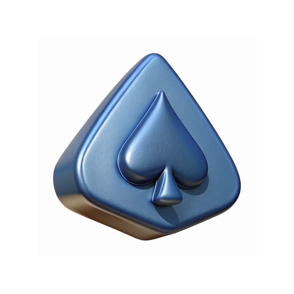 Shiny 3D Blue Metallic Spade Symbol for Gaming and Casino Design on Transparent Background png
