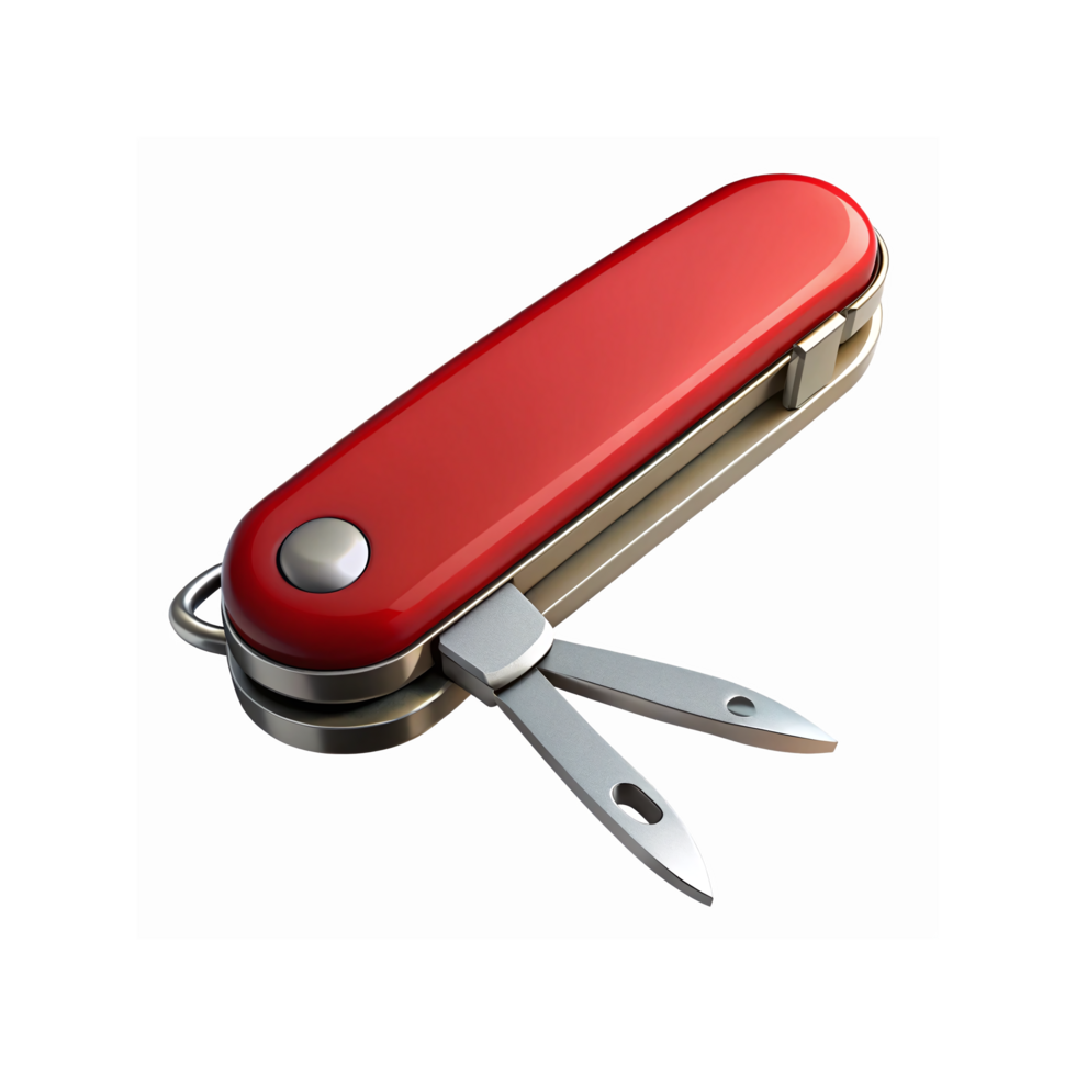 Red Pocket Knife with Open Scissors Stainless Steel Multipurpose Compact Tool for Everyday Use png