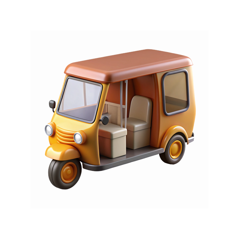 3D Illustration of Orange and Yellow Auto Rickshaw with Open Passenger Seats for Transportation Concept png