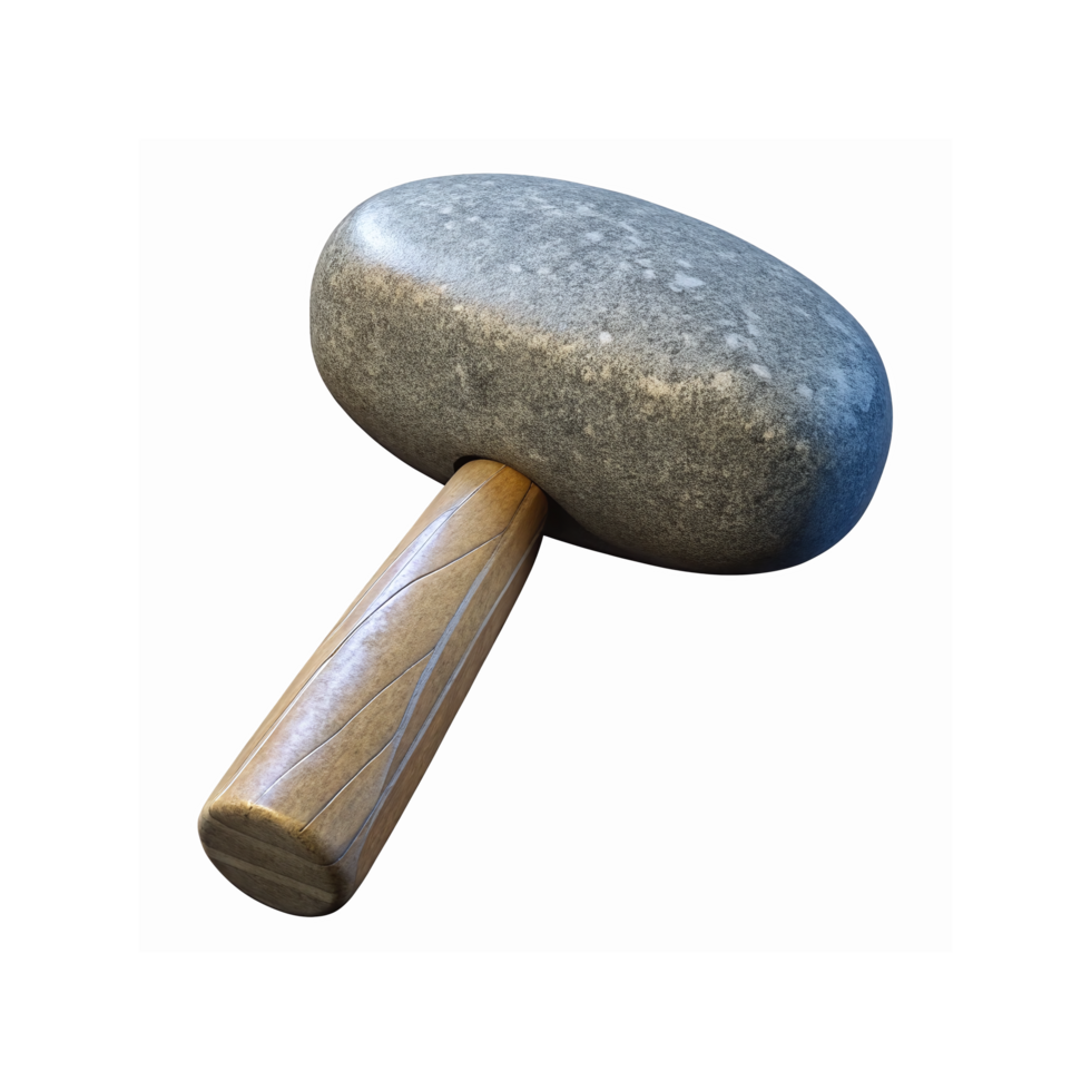 Smooth Gray Stone Mallet with Wooden Handle for Crafting and Gardening on Transparent Background png