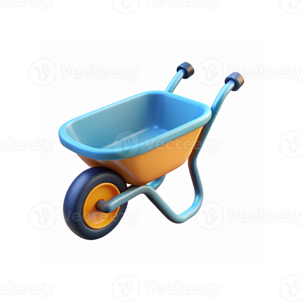 Bright Blue and Orange Wheelbarrow with Single Wheel for Gardening and Construction on Transparent Background png