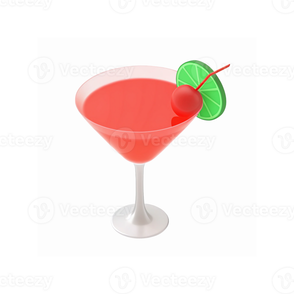 Vibrant Red Cocktail Glass with Cherry and Lime Garnish for Refreshing Drink Concepts png