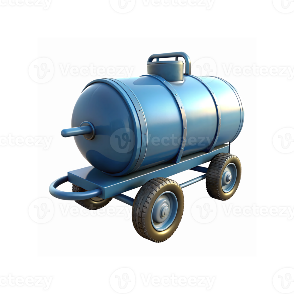 Blue Industrial Water Tanker with Wheels for Transport Storage and Liquid Distribution png