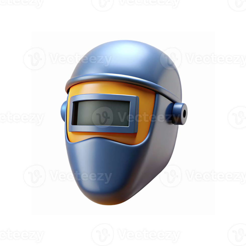 3D Rendering of Blue and Orange Welding Mask with Transparent Background for Industrial Safety Design png
