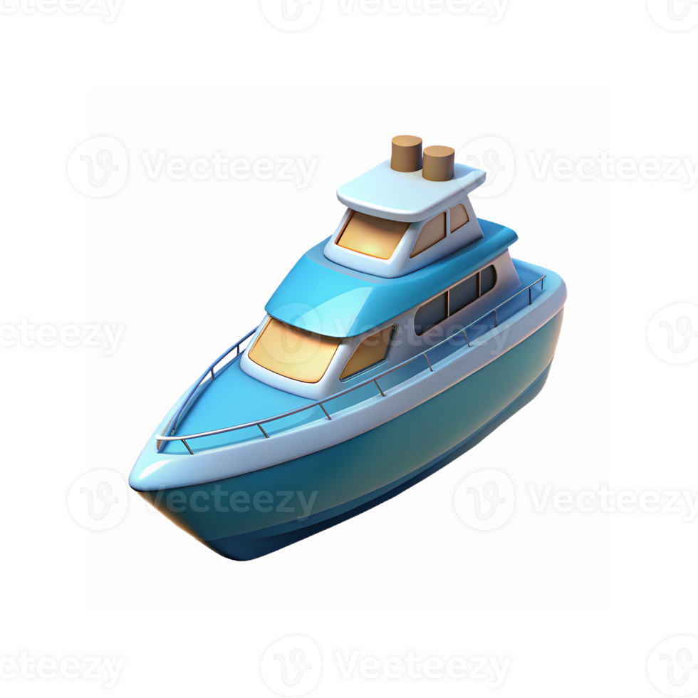 Blue Luxury Yacht Illustration with White Details and Transparent Background for Nautical Concepts png