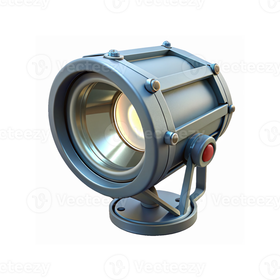 Modern Metallic Spotlight with Adjustable Stand and Bright Light Source on Transparent Background png
