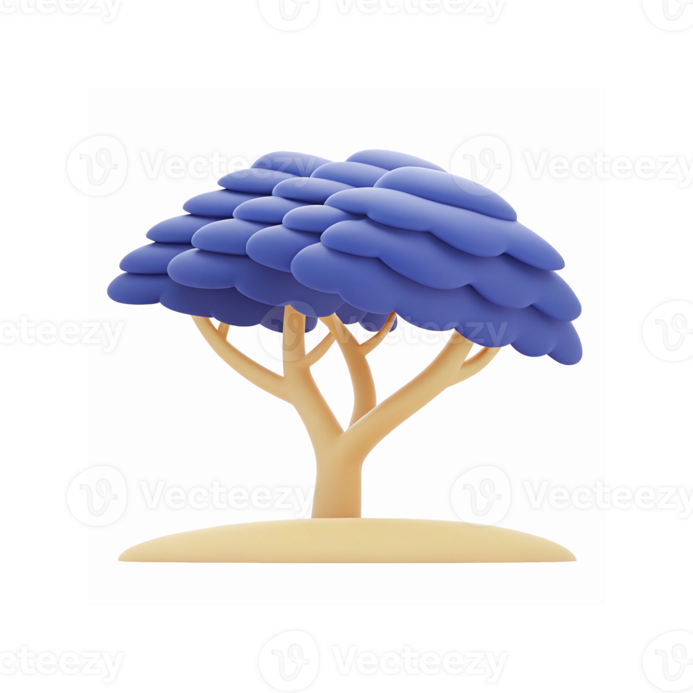 Minimalist Illustration of Blue Tree with Beige Trunk on Transparent Background for Design Projects png