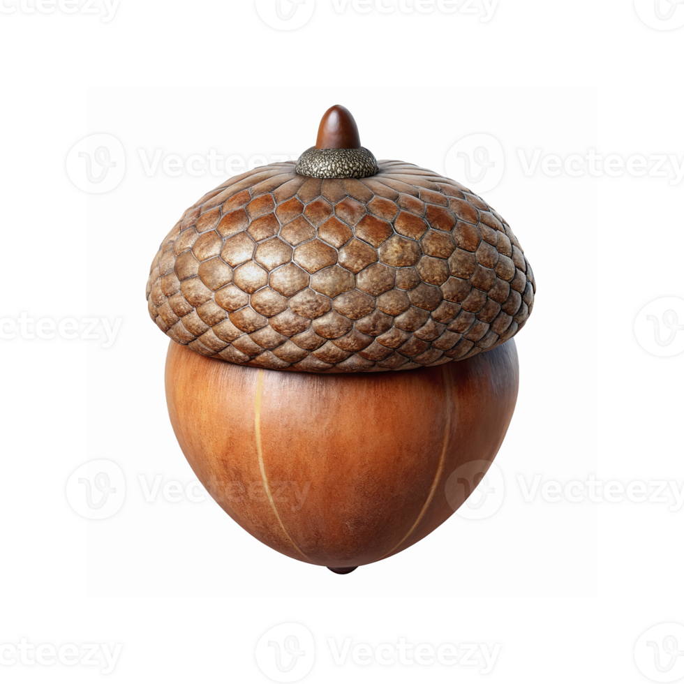 Detailed Brown Acorn with Textured Cap and Smooth Wooden Shell on Transparent Background for Nature Design png