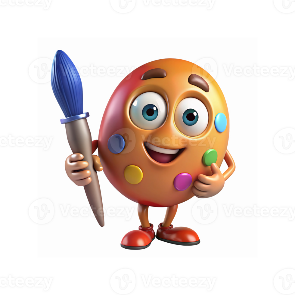 Smiling Cartoon Paint Palette Character with Bright Eyes and Paintbrush for Art and Creativity Themes png