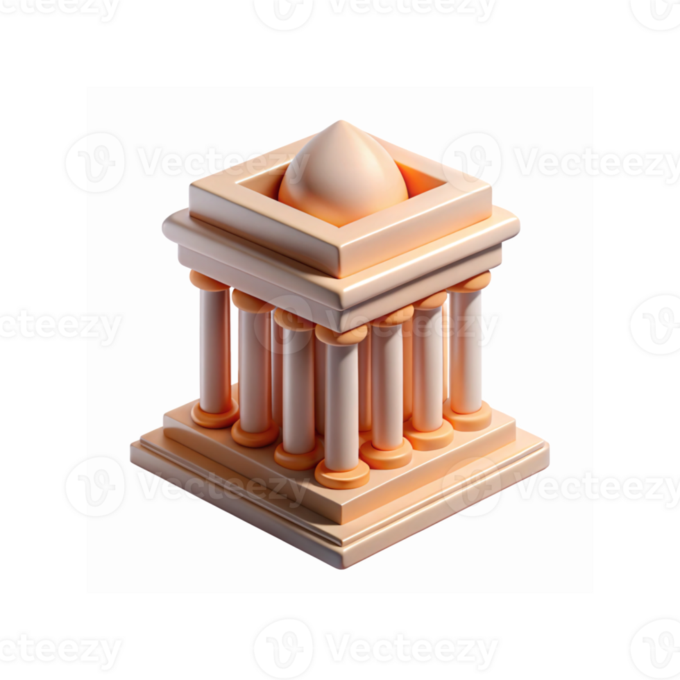 3D Rendered Classical Pillar Monument in Beige and Orange Tones with Geometric Dome Design png