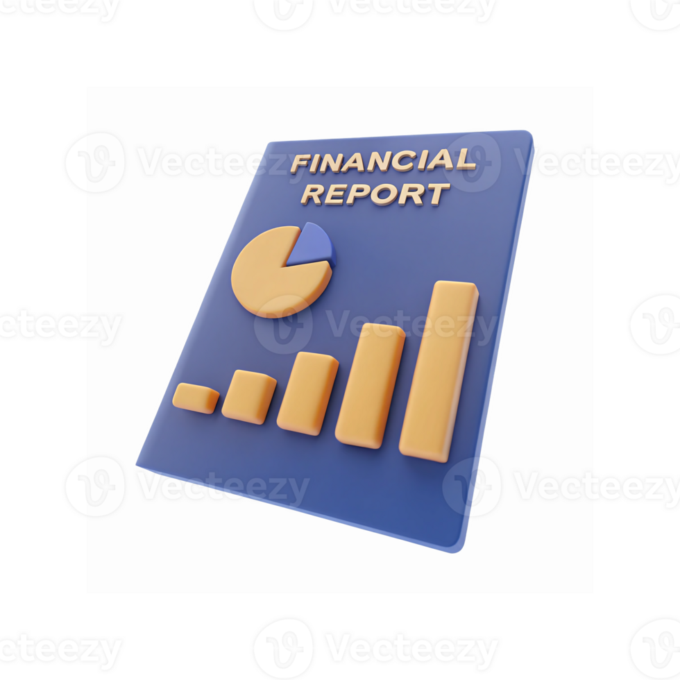 Financial Report Cover with 3D Bar and Pie Charts on Blue Background for Business Analysis Presentation png