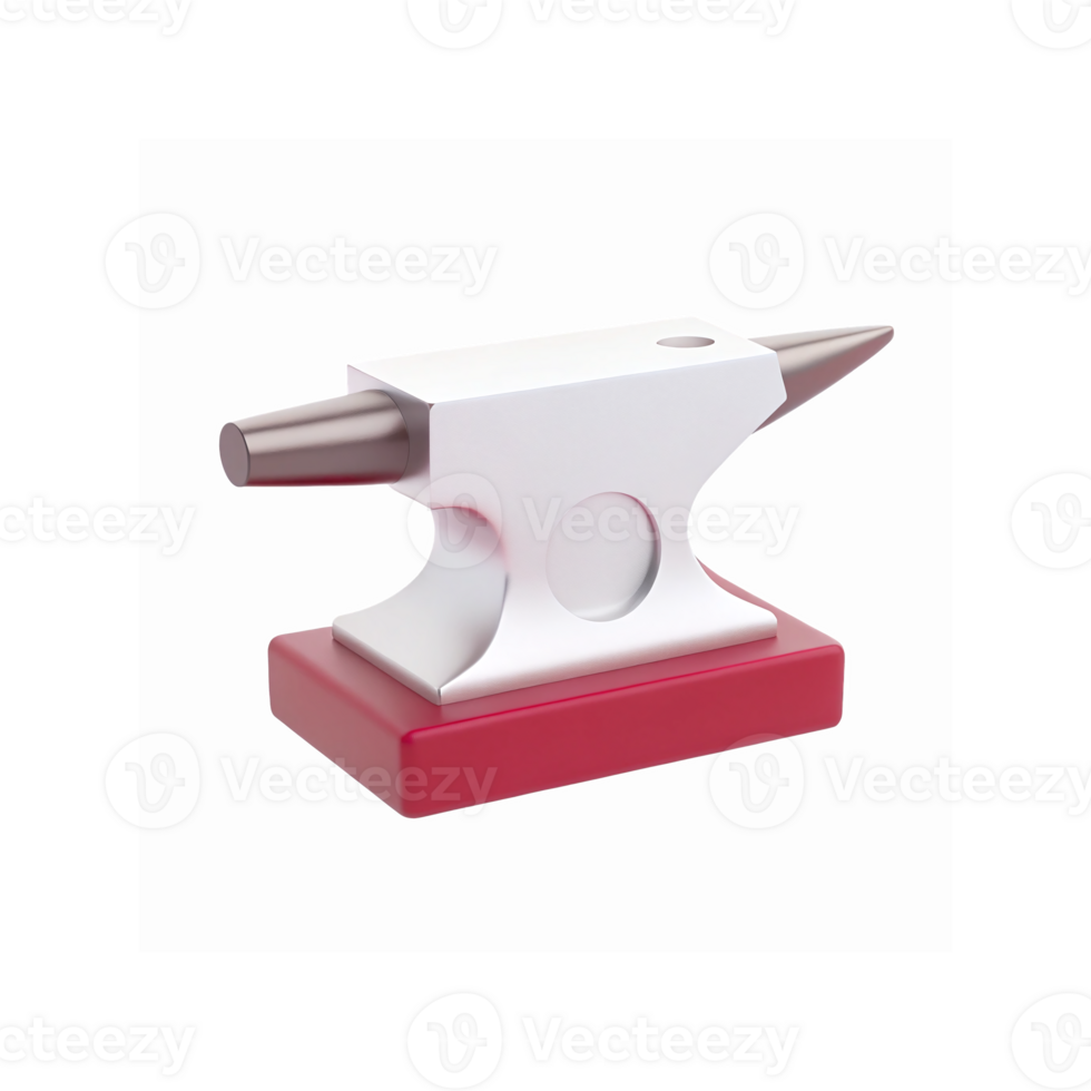 Metallic White Small Anvil with Red Base on Transparent Background for Crafting and Industrial Use png