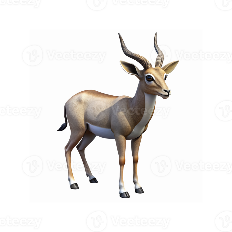 Realistic 3D Illustration of Gazelle with Long Curved Horns and Smooth Beige Coat on White png