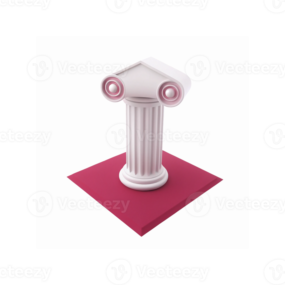 White Ionic Column Pedestal on Pink Base for Classical Architecture and Design Elements png