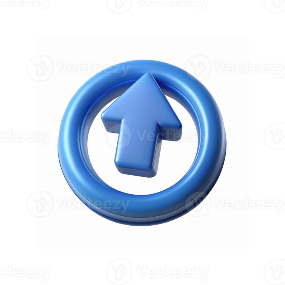Blue Circular 3D Arrow Icon Representing Upward Direction and Progress with Transparent Background png