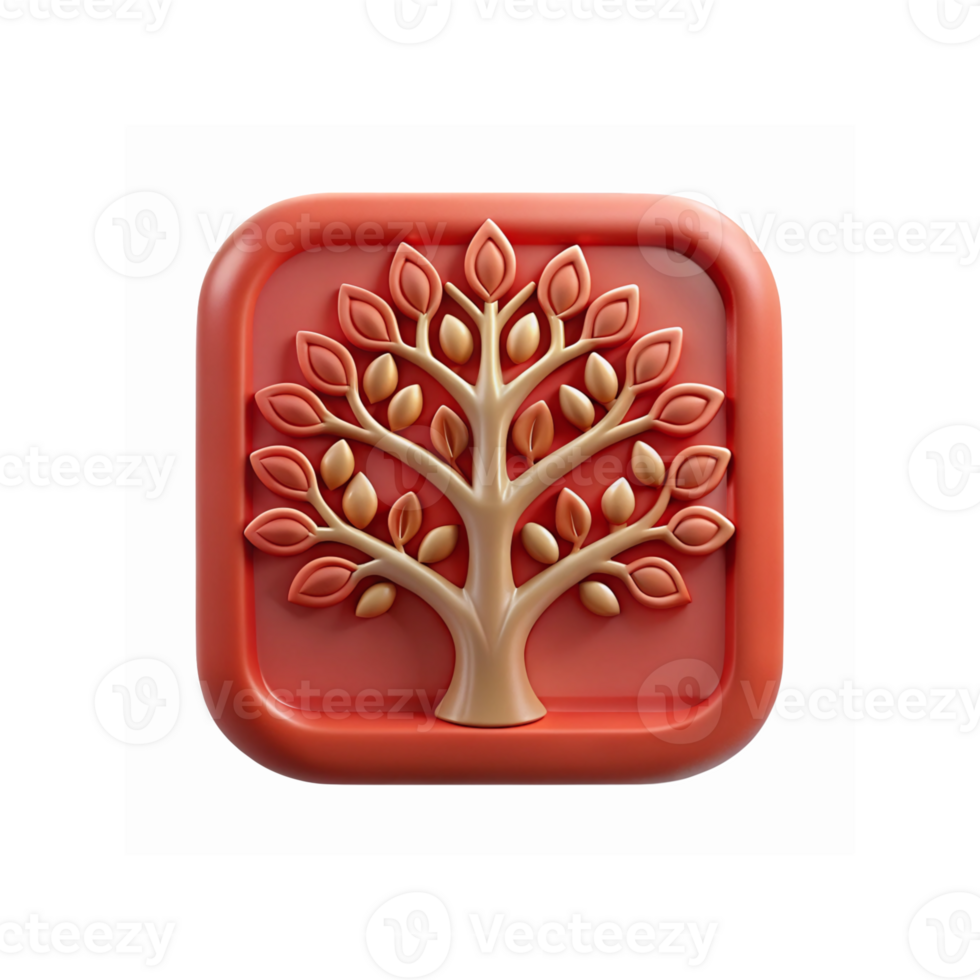Red Digital Icon Featuring Golden Tree with Branches and Leaves for Nature and Eco Concepts png