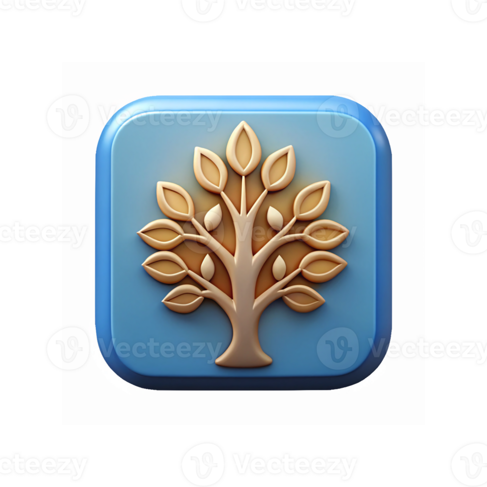 Golden Tree Emblem Icon with Blue Gradient Background for Nature Apps and Eco Branding Design png