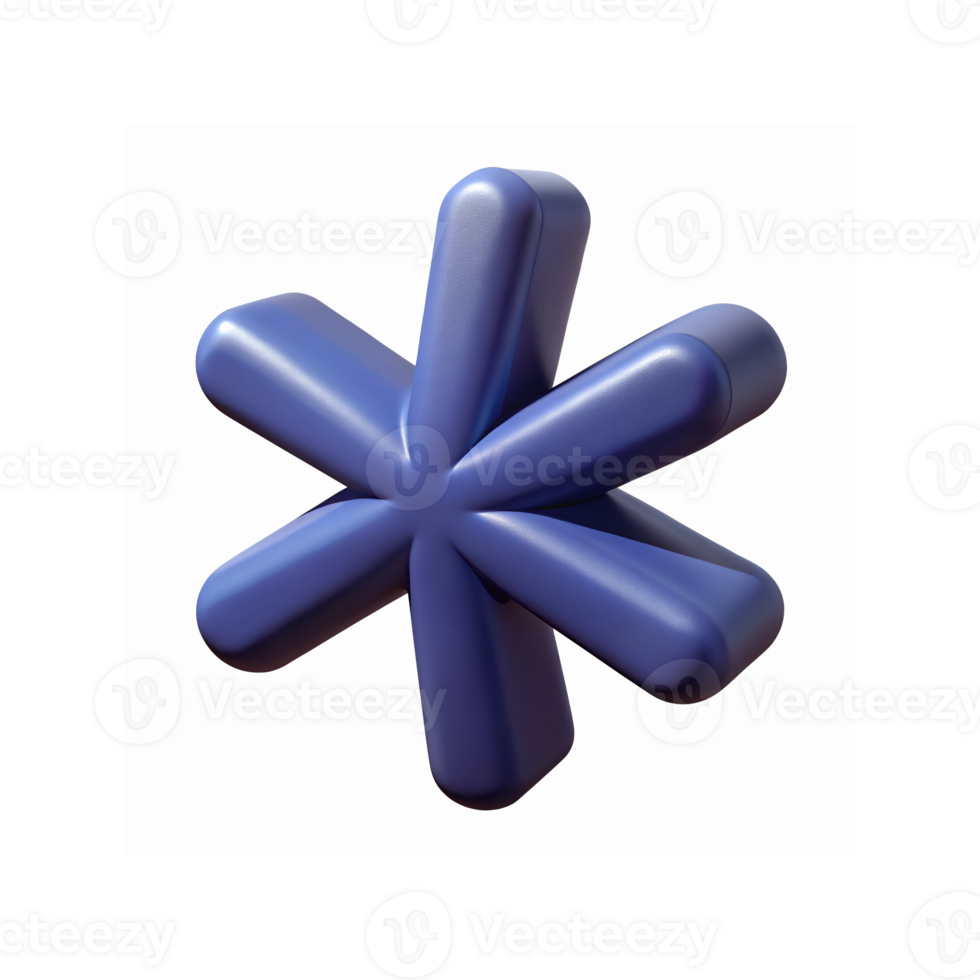 3D Blue Abstract Asterisk Shape with Glossy Texture and Rounded Edges on Transparent Background png