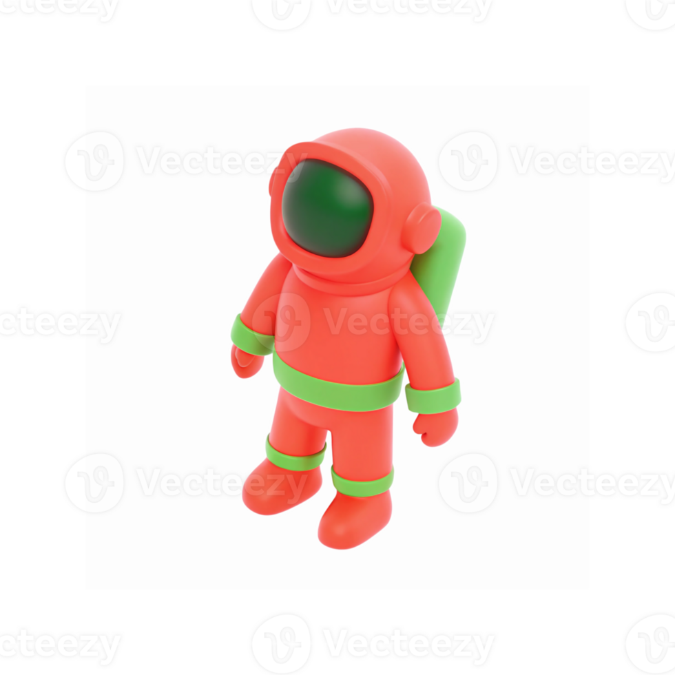 3D Illustration of Red and Green Cartoon Astronaut Character with Backpack on Transparent Background png