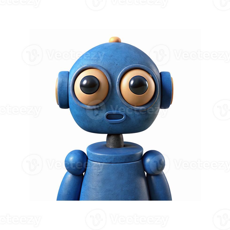 Blue Cartoon Robot with Big Eyes and Surprised Expression on Transparent Background png