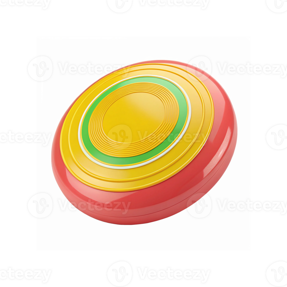 Bright Yellow and Red Plastic Frisbee Toy with Green Accents for Outdoor Games and Recreation Fun png