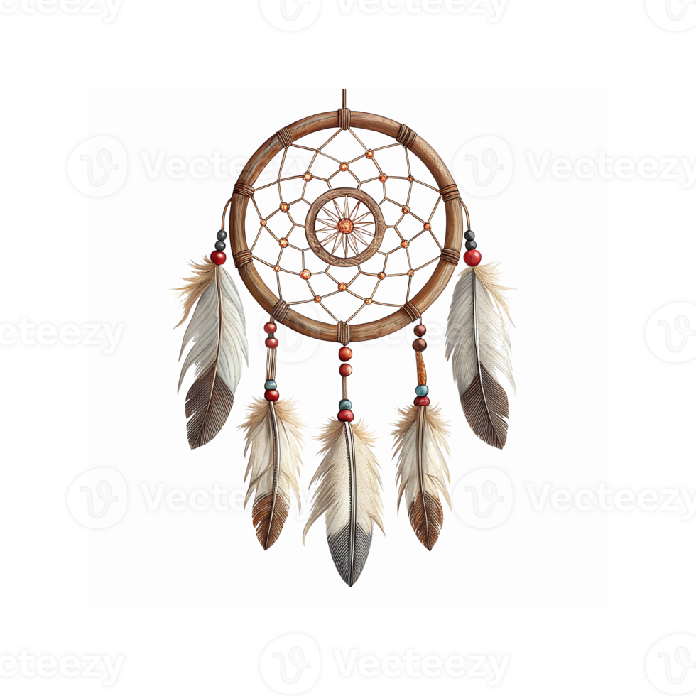 Brown Dreamcatcher With Intricate Design Feathers And Beads On Transparent Background For Decor png